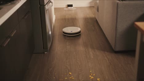 Robotic-vacuum-cleaner-rides-around-apartments-and-cleans-result-of-a-party