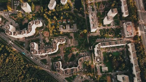 Aerial-view-Russian-small-town-Zelenograd.-igh-rise-buildings-and-forests