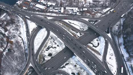 Road-interchange-in-winter-aerial-view