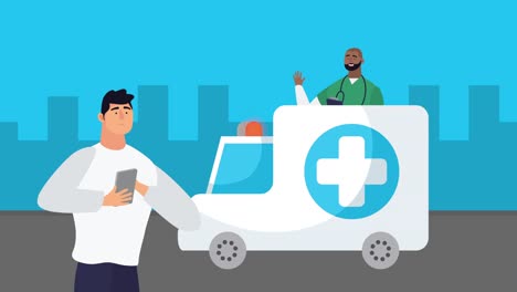 man-using-smartphone-with-healthcare-online-and-ambulance