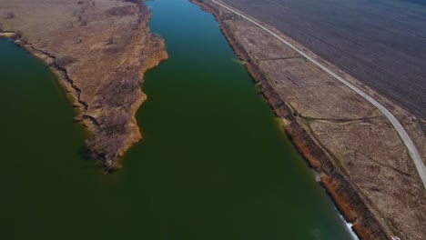 Drone-shot-of-Don-river-near-Rostov-on-Don-on-a-spring-morning.