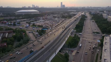 russia-sunset-sky-moscow-traffic-ring-luzniki-stadium-aerial-panorama-4k