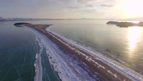 4K.-Aerial-survey-from-the-air.-Winter.-Lake-Baikal.-Small-sea.