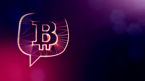 Bitcoin-Logo-in-einer-Nachricht-Wolke.-Finanzieller-Hintergrund-aus-Glühen-Teilchen-als-Vitrtual-Hologramm.-Glänzende-Schleife-3D-Animation-mit-Tiefe-Feld,-Bokeh-und-Kopie.-Violette-Farbe-v2