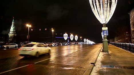 Christmas-(New-Year)-holidays-illumination-and-Great-Stone-Bridge--at-night,-Moscow,-Russia