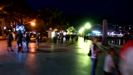 Night-Embankment-of-Yalta,-Crimea.-Hyperlapse