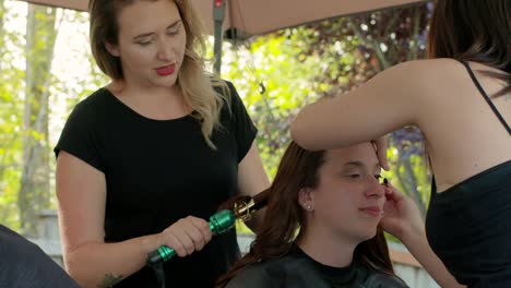 Bride-and-Groom-Couple-Getting-Hair-Done-Together-Before-Wedding