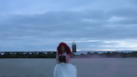 4k-Shot-of-a-Redhead-Bride-on-the-Beach