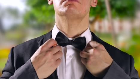 Groom-Elegant-Man-Tuxedo-Black-Bow-Tie,-Destination-Wedding,-Happy-Lifestyle