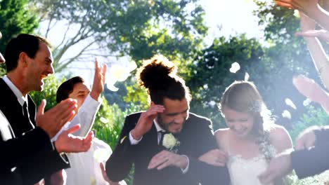 Bride-and-groom-walking-down-while-guests-toss-petals-4K-4k