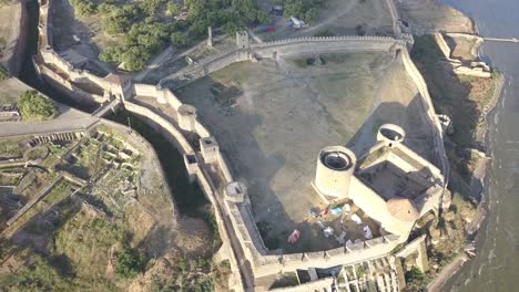 Flying-on-drone-over-ancient-fortress-Akkerman-which-is-on-the-bank-of-the-Dniester-estuary-in-Bilhorod-Dnistrovskyi-city