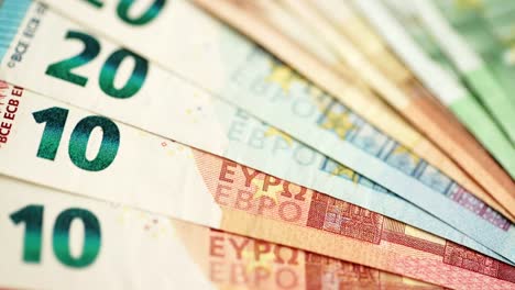 Closeup-euro-banknotes-background,-rack-focus-4K