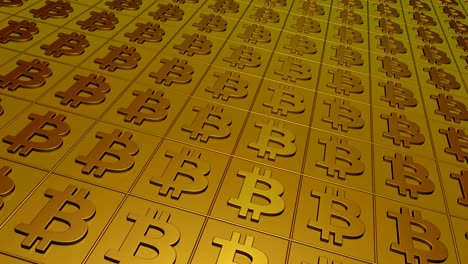 Bitcoin-zeichen-Gold-Hintergrund.-Nahtlose-Schleife.