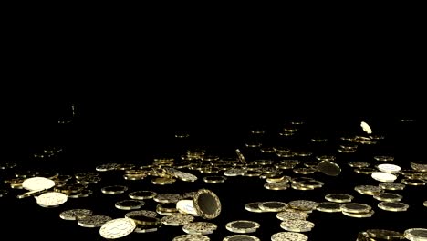 Golden-Bitcoin-coins-fall-and-fill-the-screen,-Digital-Money-rain.-Gold-coins.-Best-for-for-winners.-4k