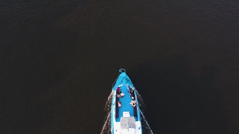 Cargo-ship-on-the-river-view-from-the-height-of-the-quadcopter