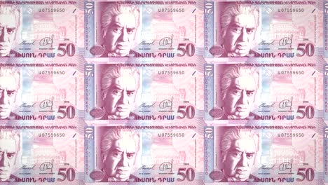 Banknotes-of-fifty-armenian-drams-of-Armenia-rolling,-cash-money