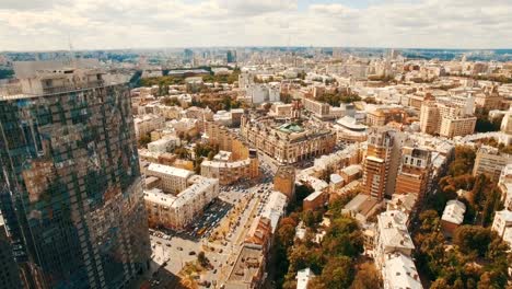 Aerial-footage-of-modern-business-center-in-the-middle-of-the-old-town