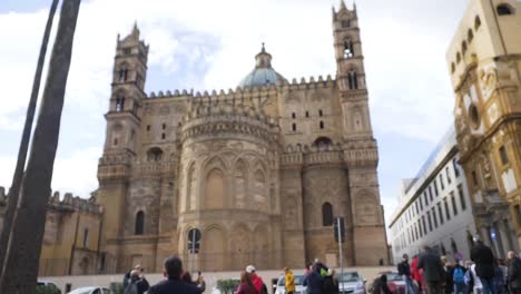 Catholic-Church-in-a-European-city-on-a-Sunny-summer-day.-Stock