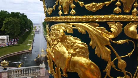 View-of-Grand-Cascade-canal-fountains-in-Peterhof,-Saint-Petersburg,-Russia