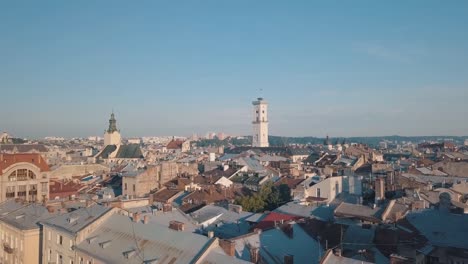 Aerial-City-Lviv,-Ukraine.-European-City.-Popular-areas-of-the-city.-Town-Hall