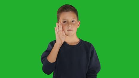 Deaf-boy-signing-I-know-sign-language,-communication-for-hearing-impaired.-Green-screen