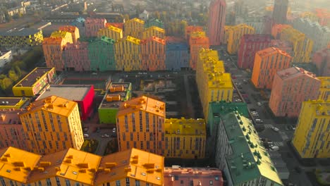 City-life-at-sunset,-aerial-view