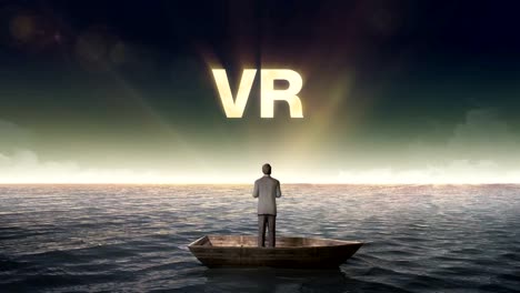 Rising-typo-'VR'-front-of-Businessman-on-a-ship