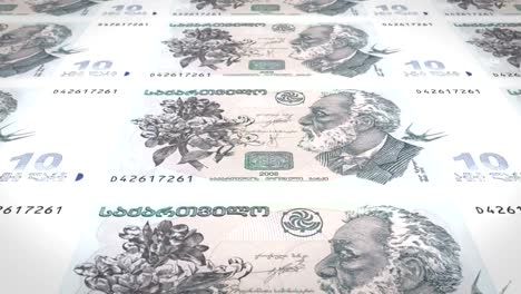 Billetes-de-diez-Georgian-lari-de-la-República-de-Georgia,-dinero-en-efectivo,-lazo