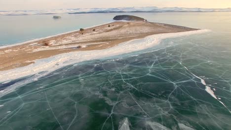 4K.-Aerial-survey-from-the-air.-Winter.-Lake-Baikal.-Small-sea.