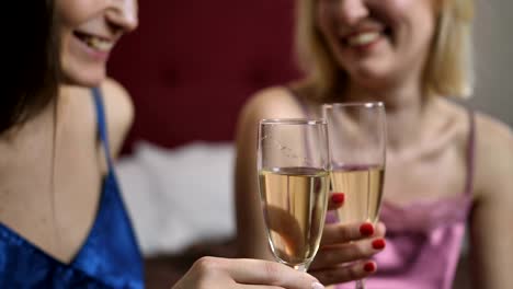 Close-up-female-couple-celebrating-anniversary