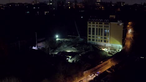 Aerial-shooting-night-city-Kiev-and-St-Andrew's-Church,-Europe,-Ukraine