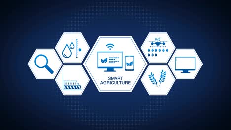 Smart-agriculture-Smart-farming,-hexagon-information-graphic-icon,-internet-of-things.-4th-Industrial-Revolution.-4k-size.