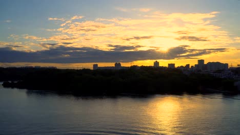 Panoramablick-auf-die-Stadt-und-den-Fluss-bei-Sonnenuntergang