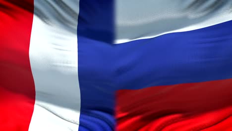 Frankreich-und-Russland-Fahnen-Hintergrund,-diplomatische-und-wirtschaftliche-Beziehungen,-Wirtschaft