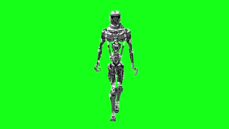 Running-cyborg,-walking-robot-render-3D-on-a-green-background