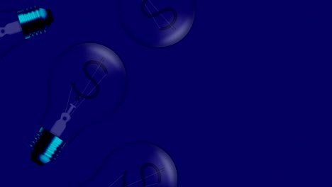 Alphabet-weißglühende-Glühlampe-blink-Schalter-auf-eingestellte-Währung-USD-(US-Dollar)-Symbol-Konzept-Glühen-in-blauen-Gradienten-Hintergrund-nahtlose-Schleife-Animation-4K-mit-Textfreiraum