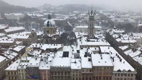 Aerial-view-of-Lviv-in-Ukraine-under-snow-in-winter