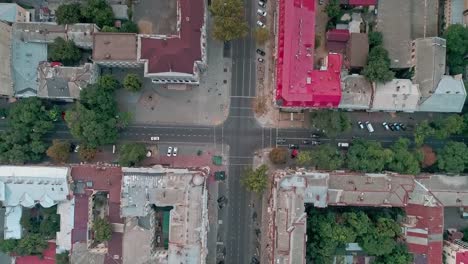 Top-down-aerial-view-on-Odessa-old-city-downtown-streets-intersections