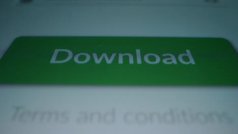 Close-up-Macro-Shot:-Touch-Screen-Device-with-Open-App-Showing-"Download"-Button,-Finger-Presses-on-the-Button.-File-Content-Downloading-Software.-Mock-up-Application-with-Material-Design-UI,-UX,-GUI