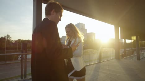 CLOSE-UP:-Businesswoman-and-man-crash-into-each-other-while-texting-and-walking