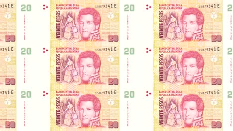 Banknoten-von-20-Argentinische-Pesos-der-Argentinischen-Republik,-Bargeld,-Schleife