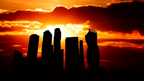 Timelapse-silhouette-of-Skyscrapers-International-Business-Center-City-on-sunset-in-Moscow-Russia