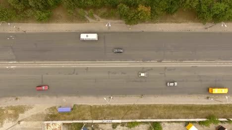 Aerial-shot-of-city-road-with-a-lot-of-cars.