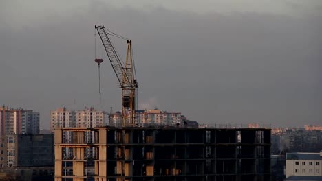 Construction-of-high-rise-building,-cityscape.Time-lapse-video