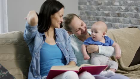 Pareja-lesbiana-feliz-libro-de-lectura-para-niños