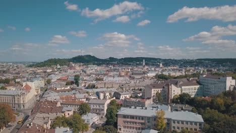 Aerial-City-Lviv,-Ukraine.-European-City.-Central-part-of-old-european-city