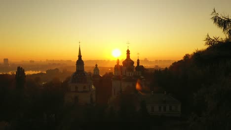 Aerial-view-christian-church-at-dawn.-Beautiful-monastery