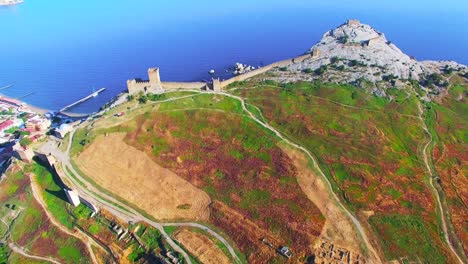 Aerial-view-of-the-Genoese-fortress-in-Sudak,-Crimea