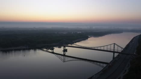 Day-time-over-the-Dnieper-river-in-Kiev.-Beautiful-dawn-over-the-Postal-square-in-Kiev.-Video-of-Kiev-on-the-Dnieper-river.-Sun-ray.-Aerial-photography-of-early-Kiev