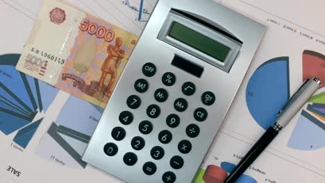 Rotation-of-the-diagrams-with-a-calculator-and-banknote-five-thousand-rubles